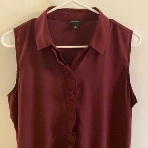 Ann Taylor Maroon Dressy Button Down Top